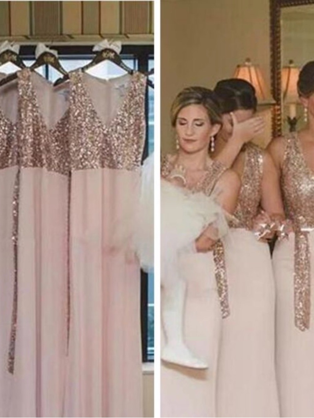 Bagdley Mishka Sequins and chiffon Blush colored Maxi Dress/ Gown Formal